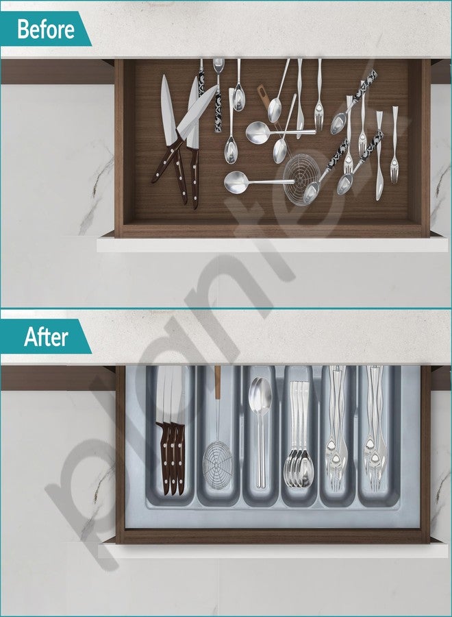Plantex PVC Cutlery Tray for Kitchen Drawer/Spoon Organiser/Cutlery Cosmetic Stationery Organizer/Modular Kitchen Accessories - Grey (25 x 18.5 Inch) - Image 5